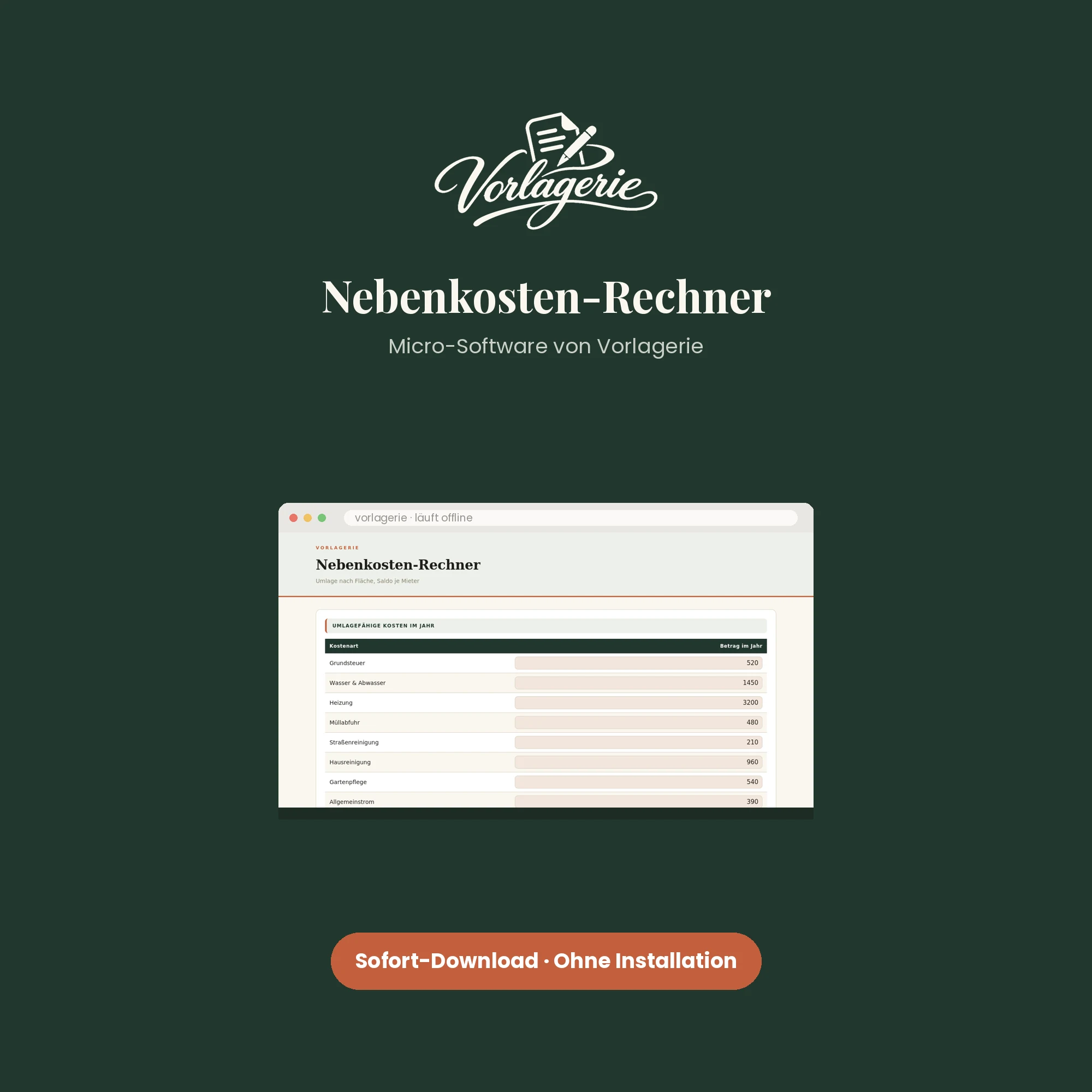 Nebenkosten-Rechner – Vorlagerie