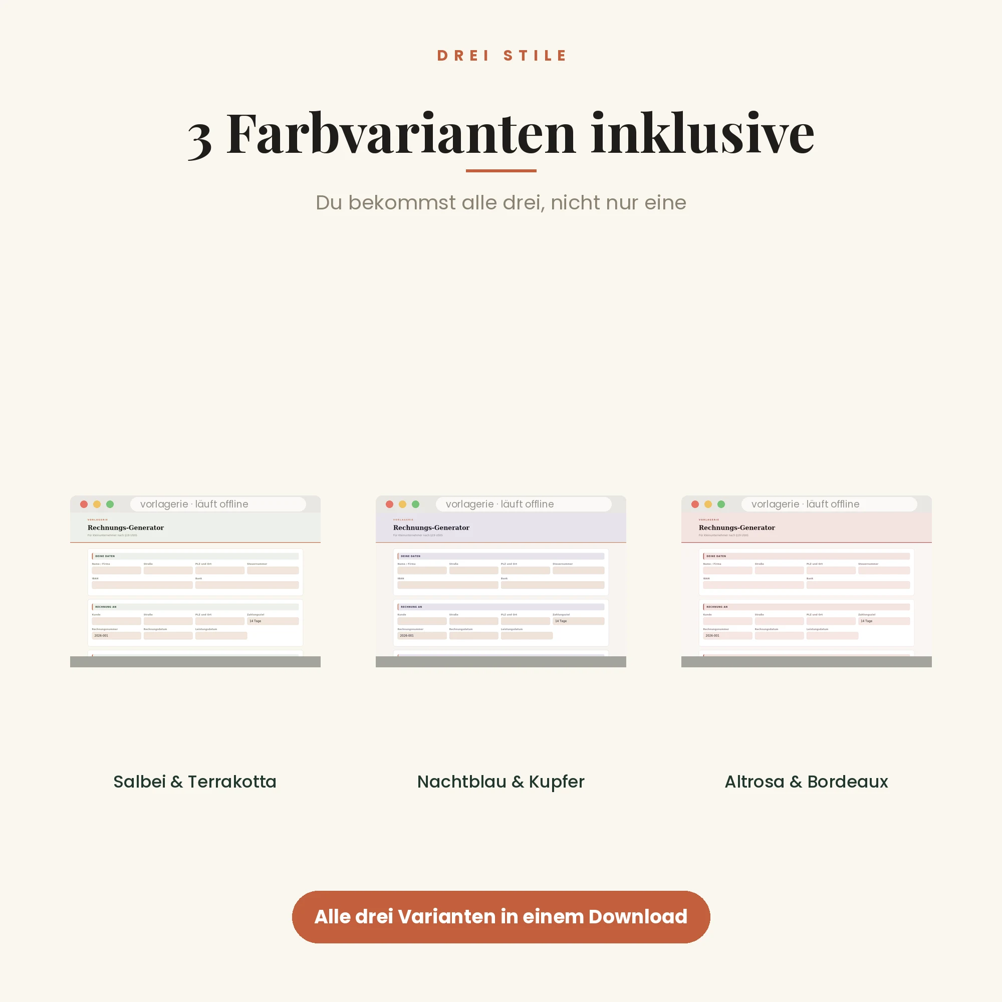 Rechnungs-Generator – drei Farbvarianten inklusive