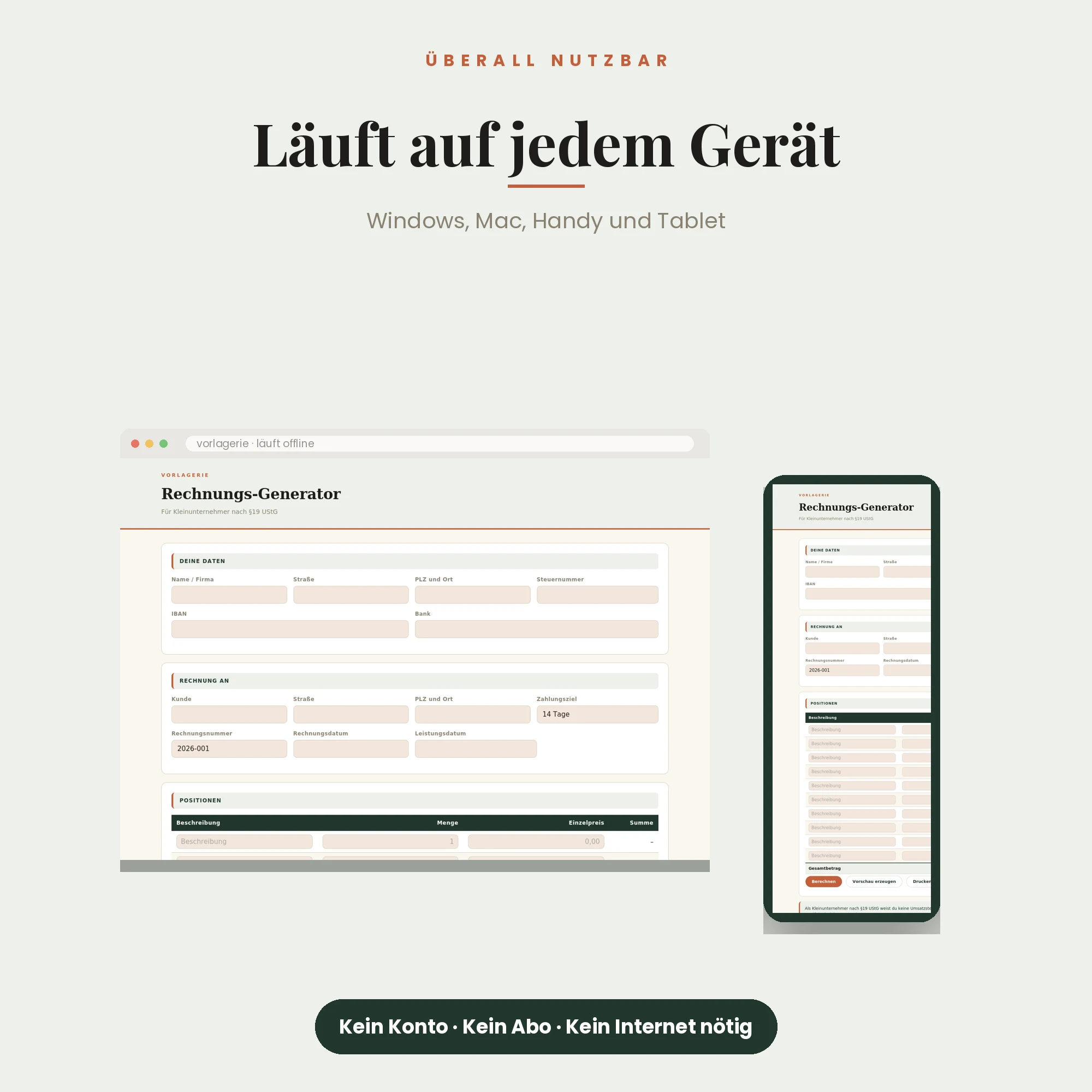 Rechnungs-Generator – läuft auf Windows, Mac, Handy und Tablet