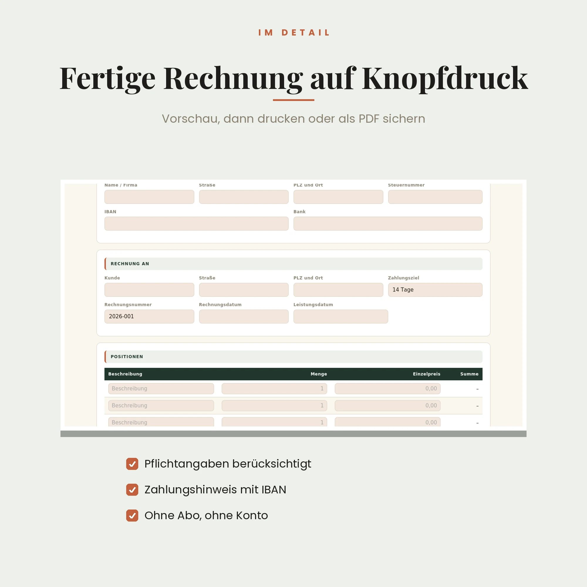 Rechnungs-Generator – Detailansicht