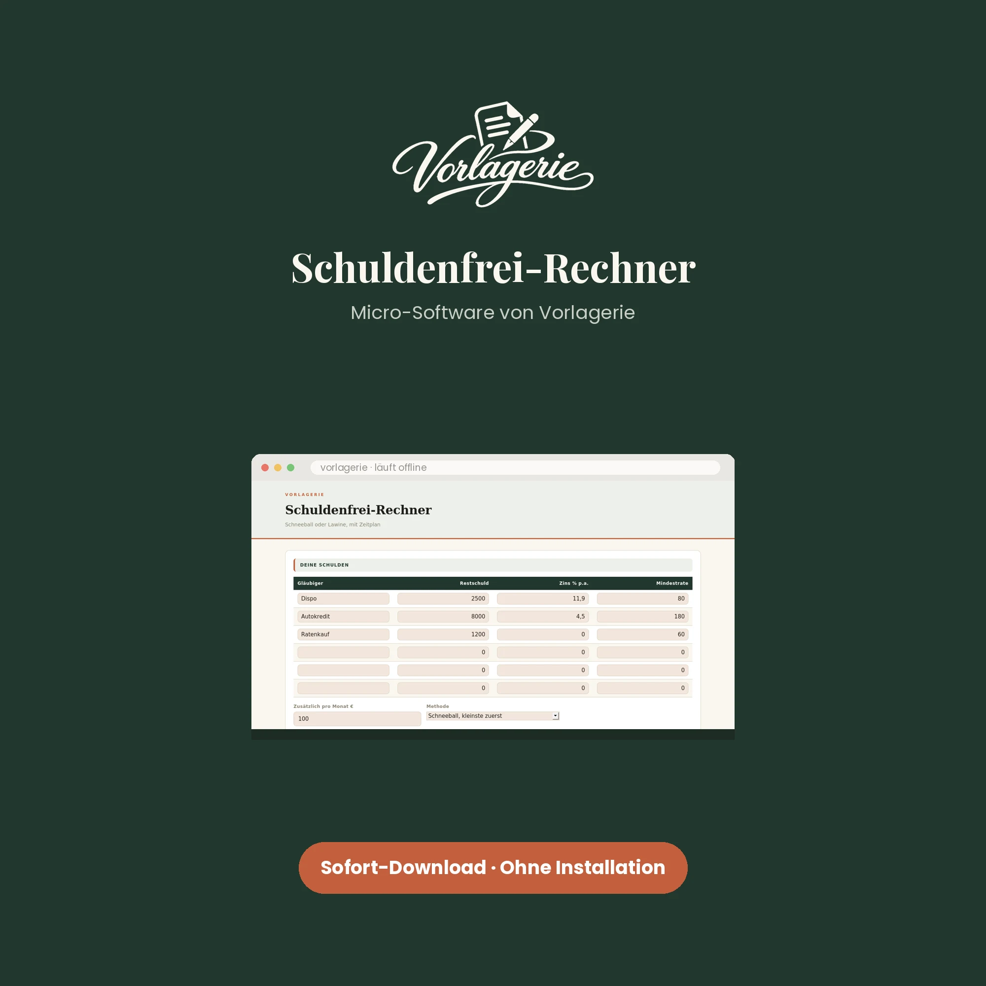 Schuldenfrei-Rechner – Vorlagerie