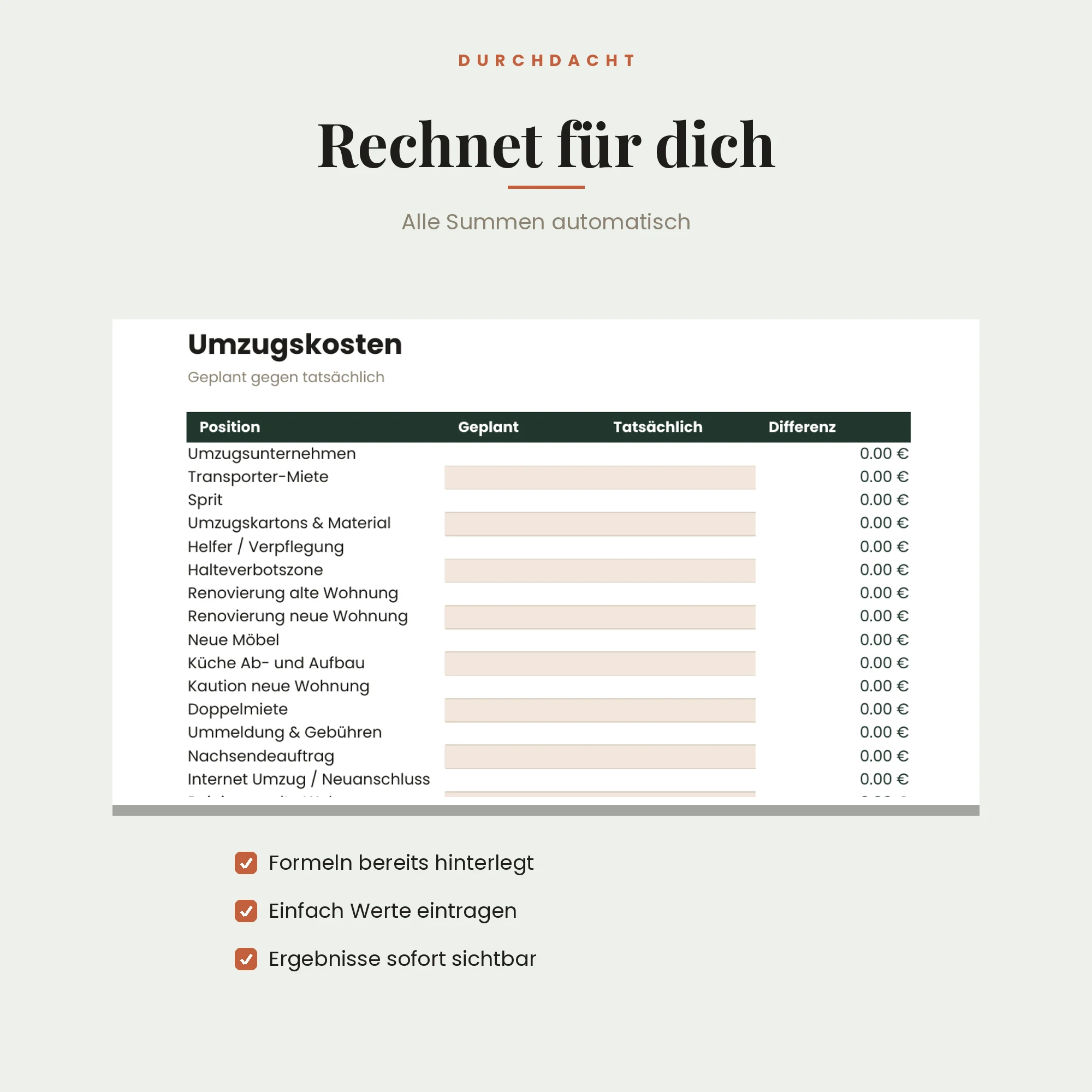 Umzugskosten-Rechner – Detailansicht