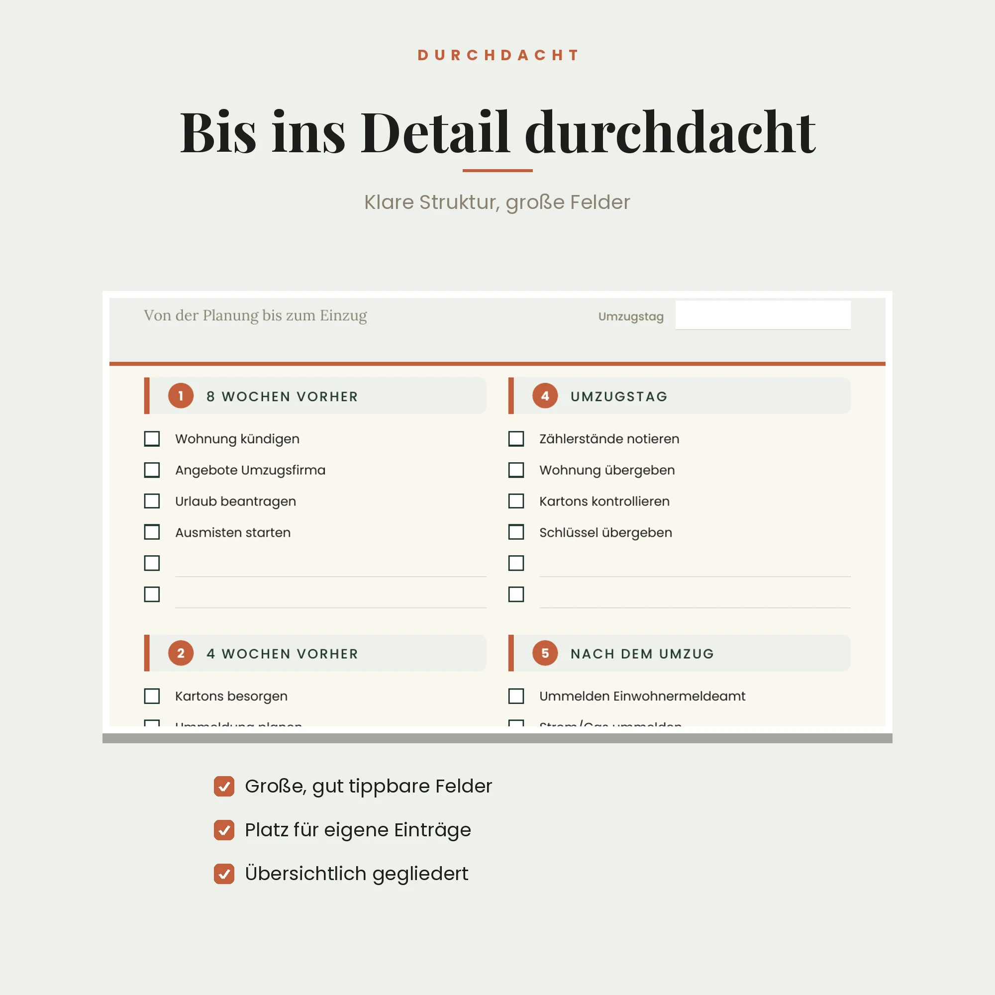 Umzugsplaner – Detailansicht