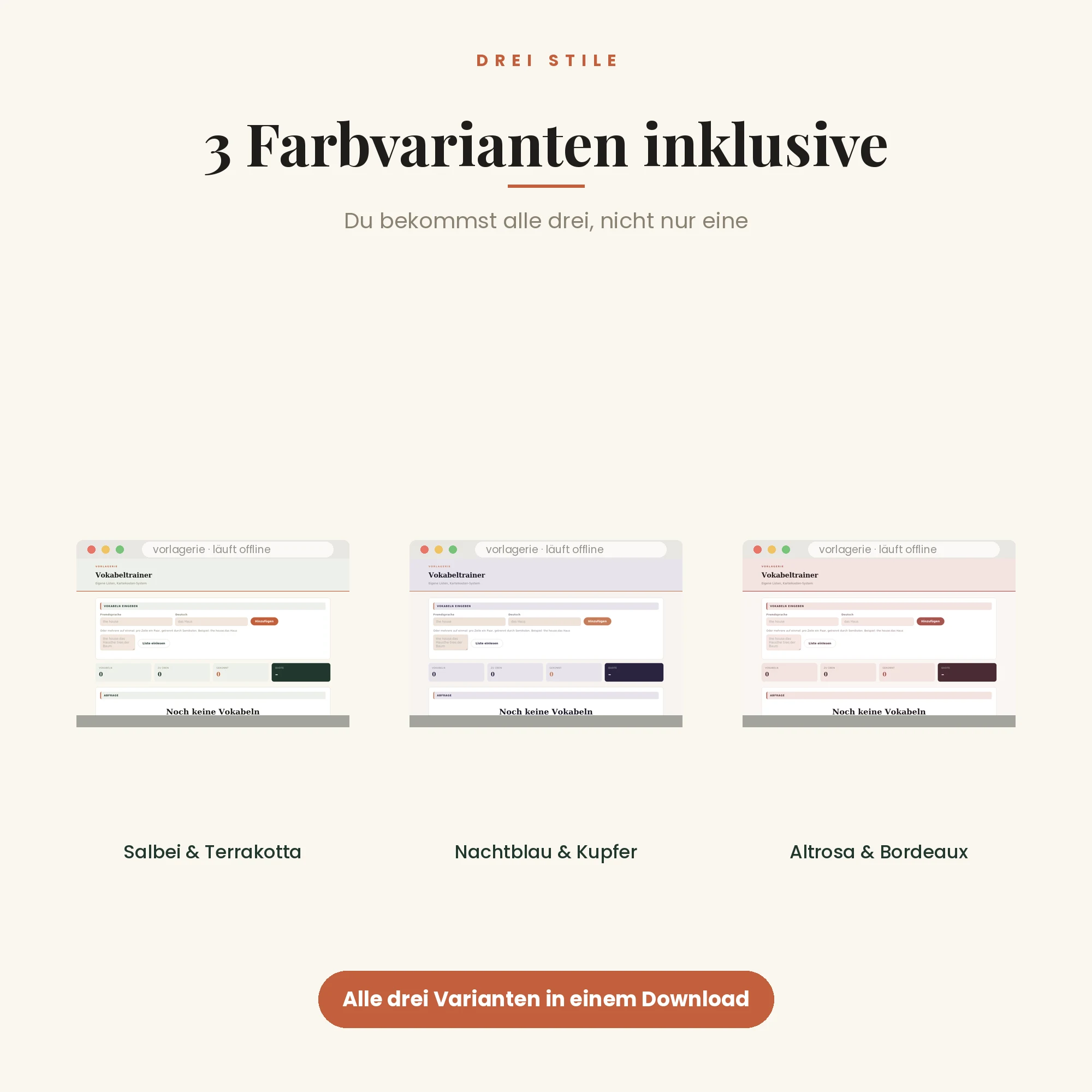 Vokabeltrainer – drei Farbvarianten inklusive