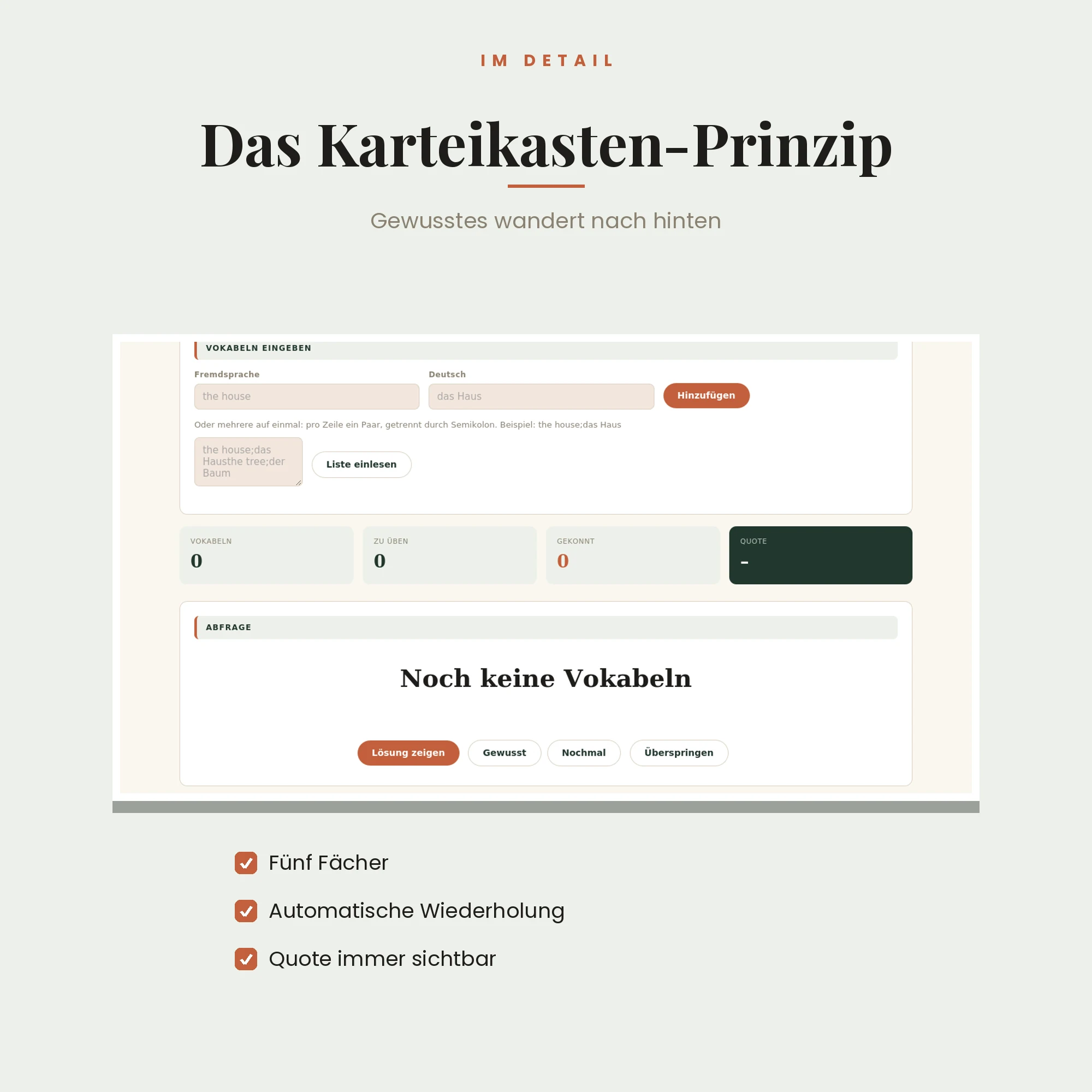 Vokabeltrainer – Detailansicht