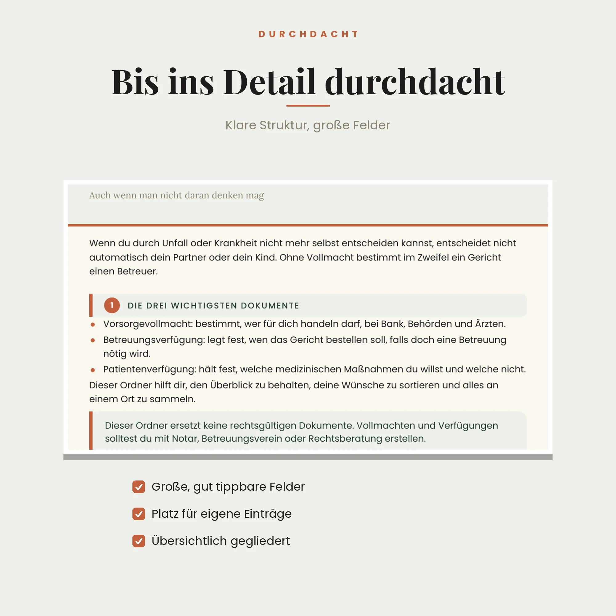 Vorsorgeordner Komplett – Detailansicht