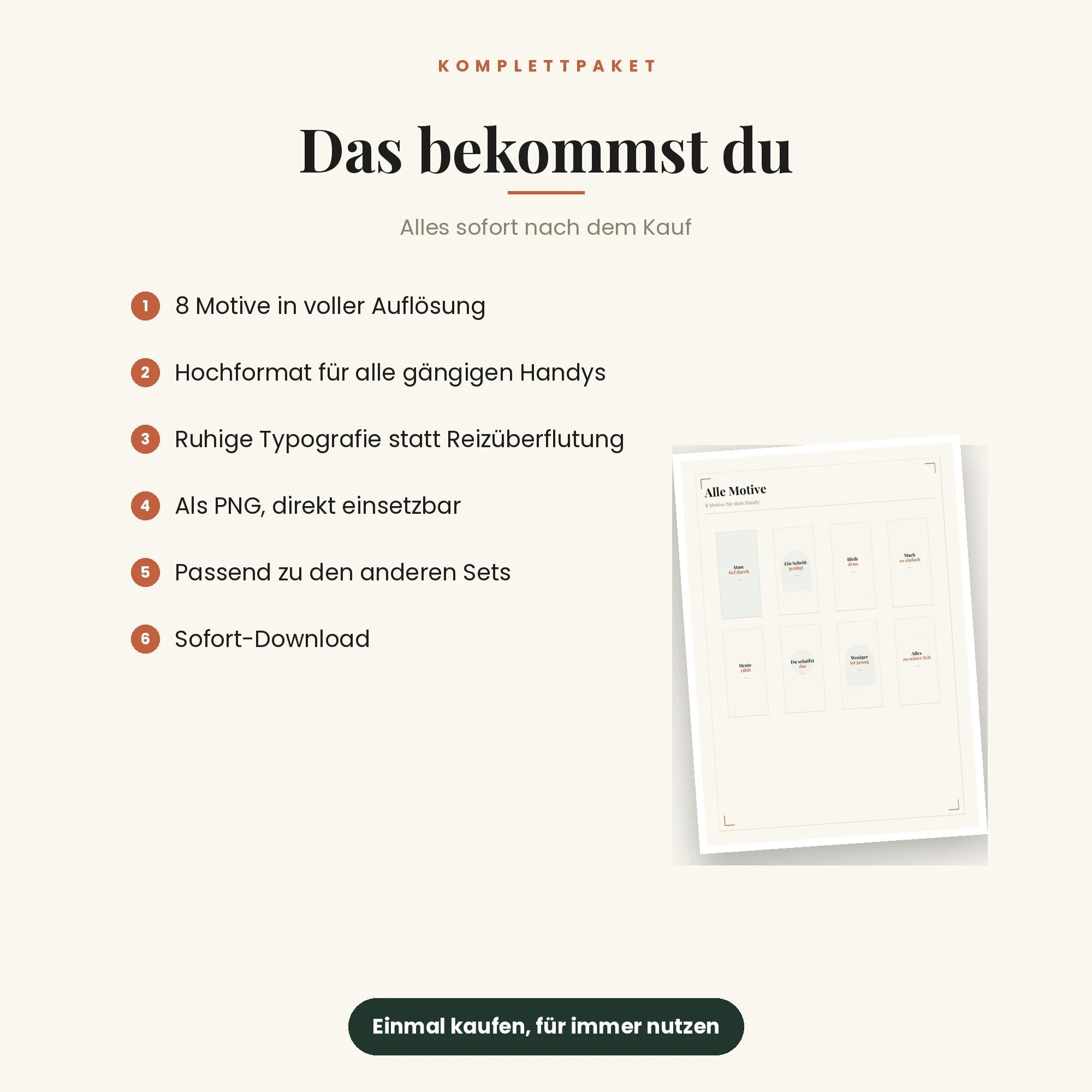 Handy-Wallpaper, 8 Motive – das ist enthalten