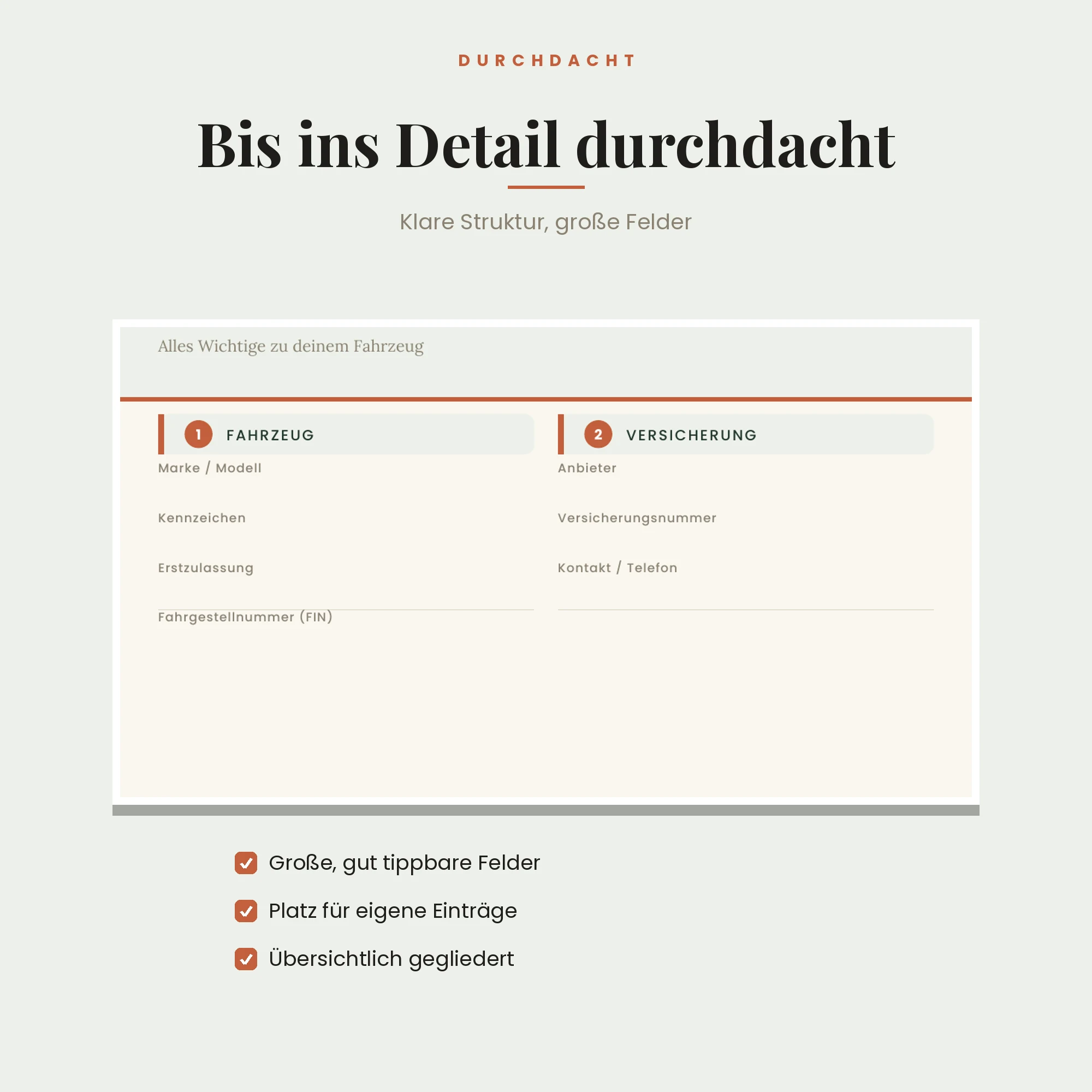 Fahrzeug-Wartungsheft – Detailansicht