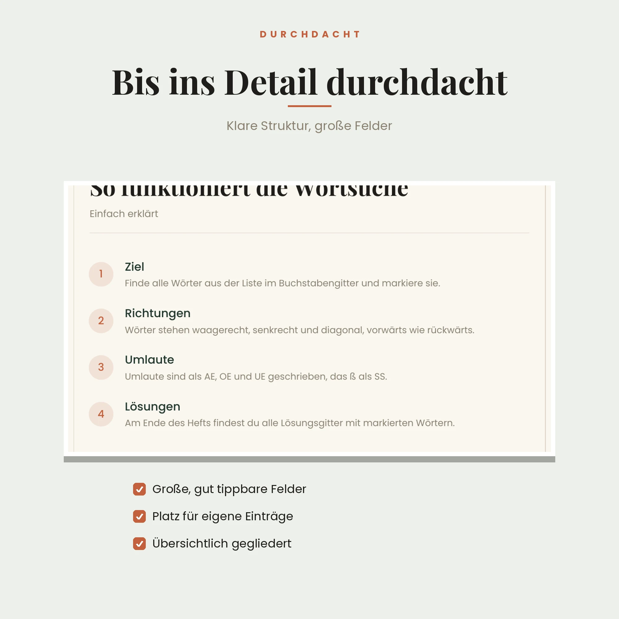 Wortsuche-Heft mit 60 Rätseln – Detailansicht