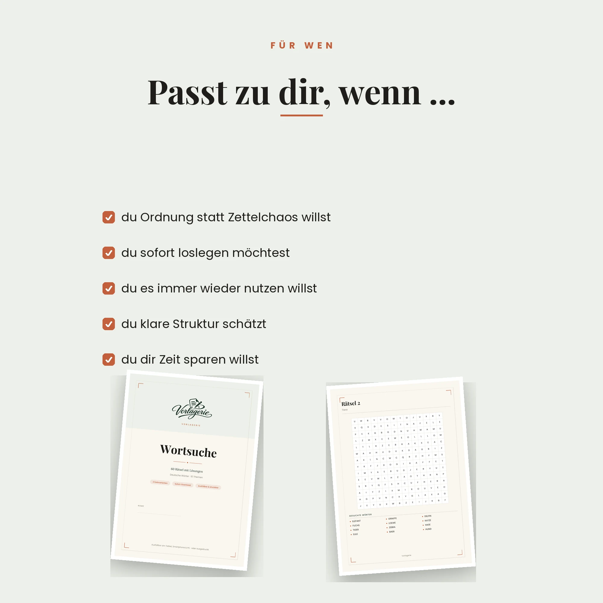 Wortsuche-Heft mit 60 Rätseln – für wen die Vorlage passt
